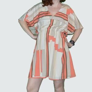 Alice + Olivia S Geometric Silk blend elastic waist midi dress caftan